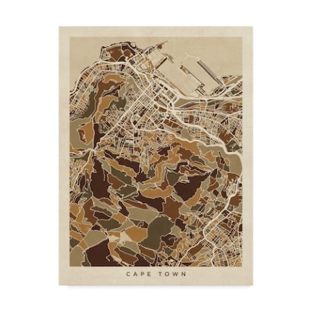 Michael Tompsett 'Cape Town South Africa City Street Map Brown' Canvas Art,18x24